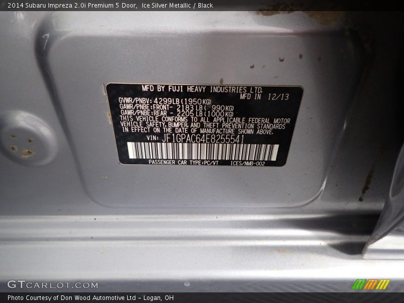 Ice Silver Metallic / Black 2014 Subaru Impreza 2.0i Premium 5 Door
