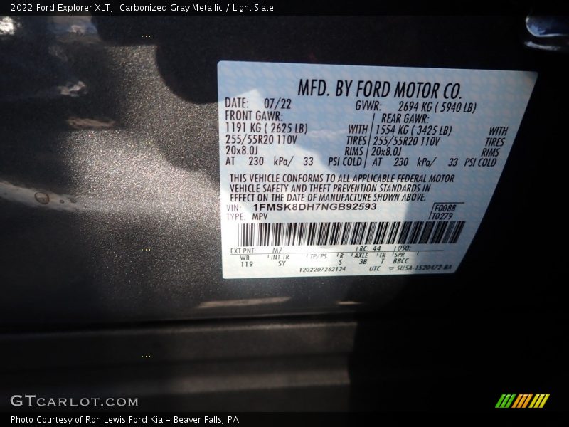 Carbonized Gray Metallic / Light Slate 2022 Ford Explorer XLT