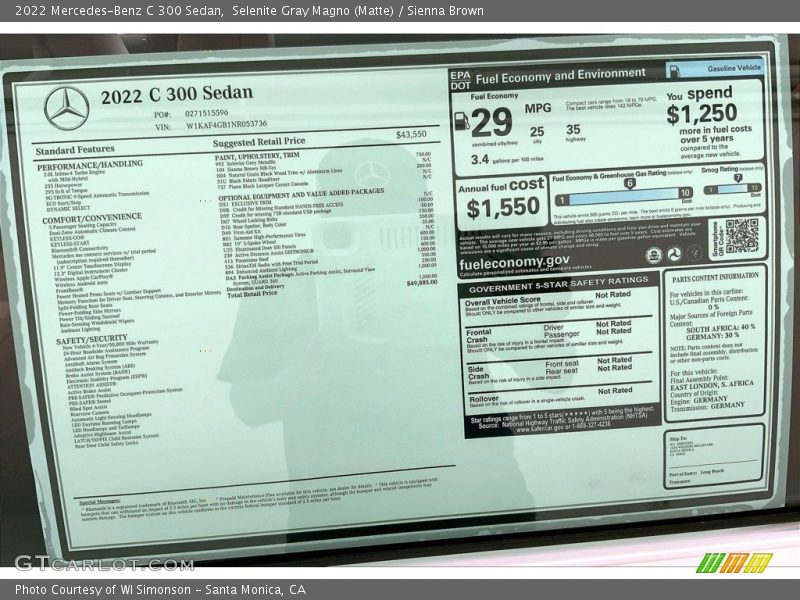  2022 C 300 Sedan Window Sticker
