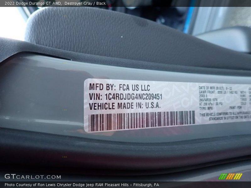 Destroyer Gray / Black 2022 Dodge Durango GT AWD