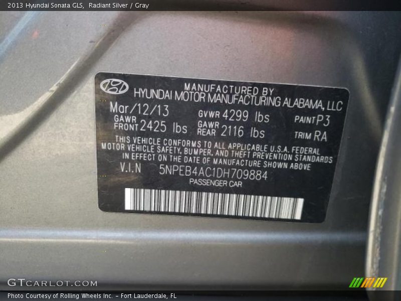 Radiant Silver / Gray 2013 Hyundai Sonata GLS
