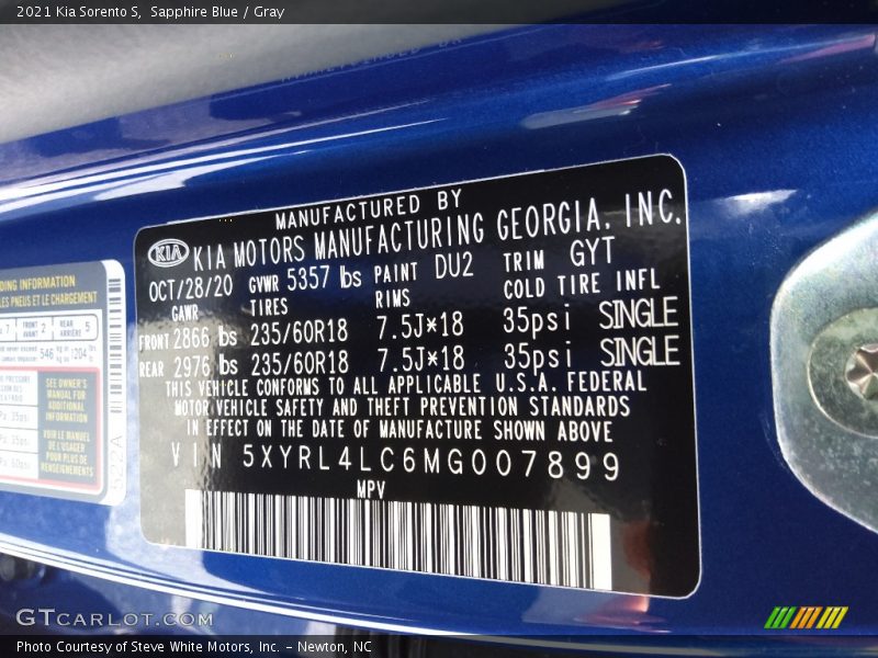 2021 Sorento S Sapphire Blue Color Code DU2