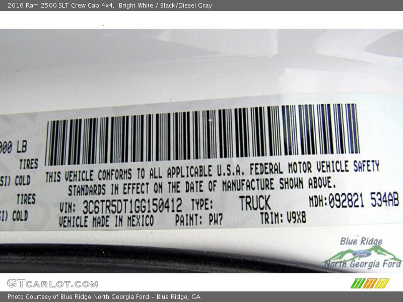 Bright White / Black/Diesel Gray 2016 Ram 2500 SLT Crew Cab 4x4