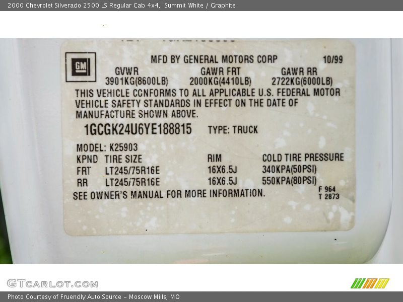 Summit White / Graphite 2000 Chevrolet Silverado 2500 LS Regular Cab 4x4