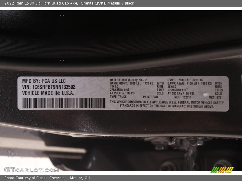 Granite Crystal Metallic / Black 2022 Ram 1500 Big Horn Quad Cab 4x4
