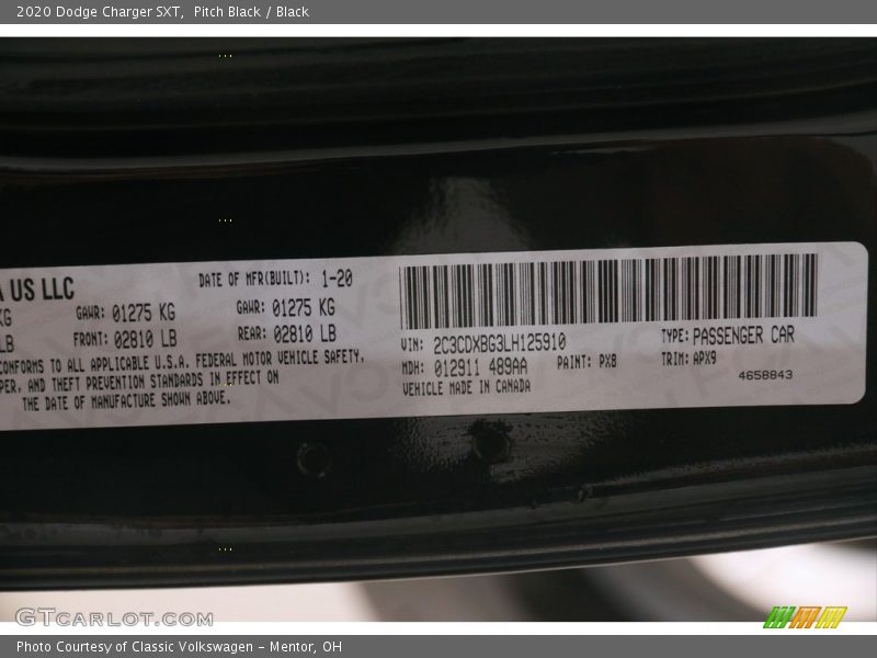 Pitch Black / Black 2020 Dodge Charger SXT