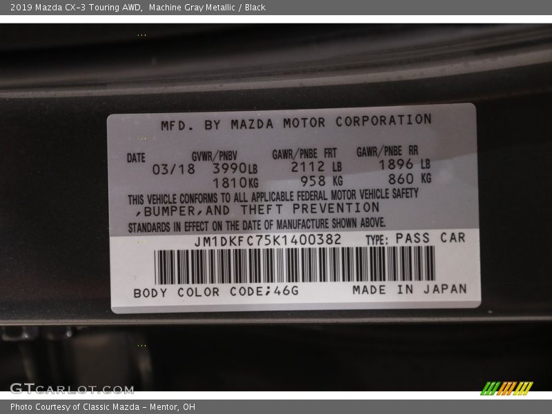 Machine Gray Metallic / Black 2019 Mazda CX-3 Touring AWD