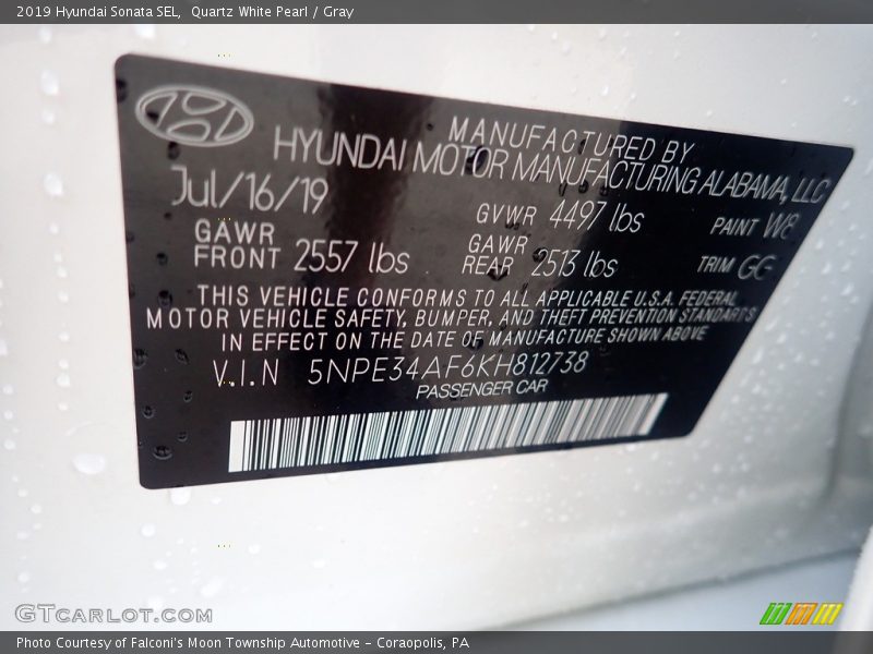 Quartz White Pearl / Gray 2019 Hyundai Sonata SEL
