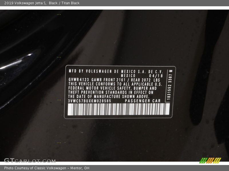 Black / Titan Black 2019 Volkswagen Jetta S