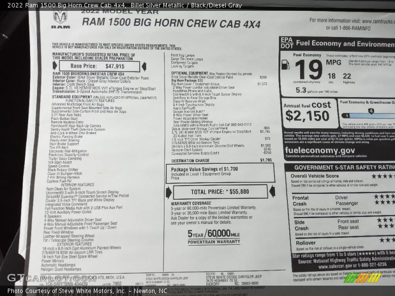 Billet Silver Metallic / Black/Diesel Gray 2022 Ram 1500 Big Horn Crew Cab 4x4