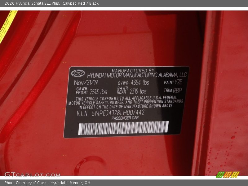 Calypso Red / Black 2020 Hyundai Sonata SEL Plus