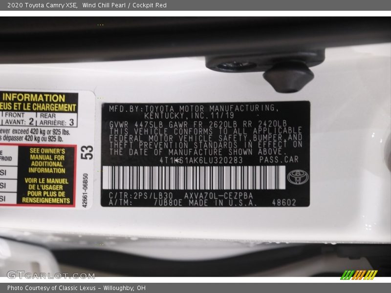 Wind Chill Pearl / Cockpit Red 2020 Toyota Camry XSE