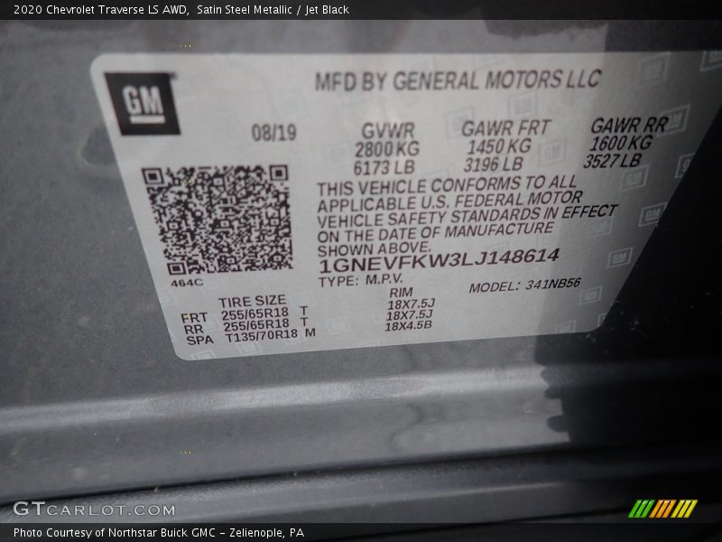 Satin Steel Metallic / Jet Black 2020 Chevrolet Traverse LS AWD