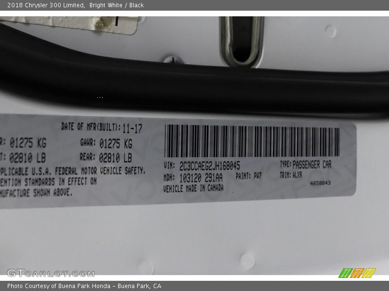 2018 300 Limited Bright White Color Code PW7