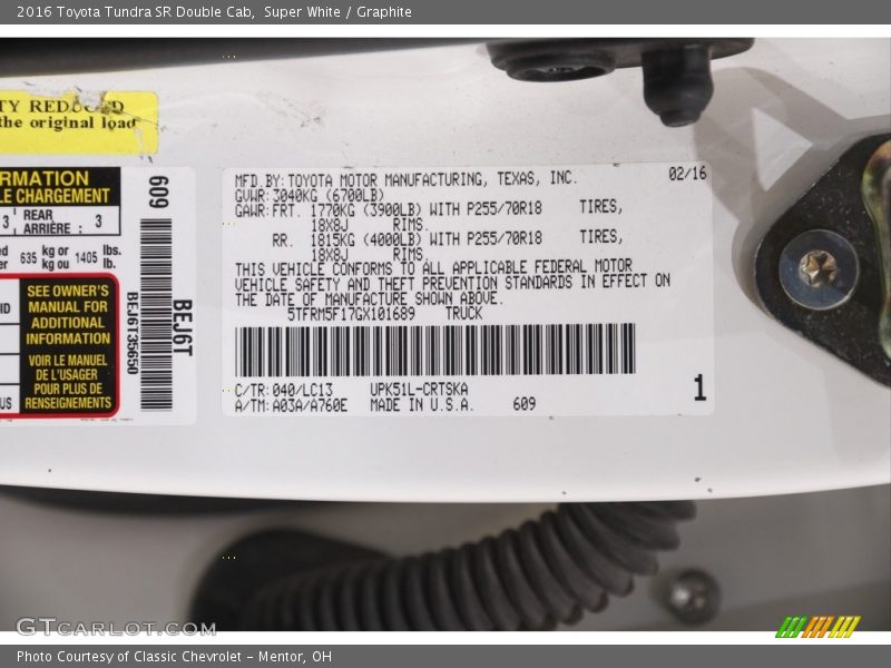 Super White / Graphite 2016 Toyota Tundra SR Double Cab
