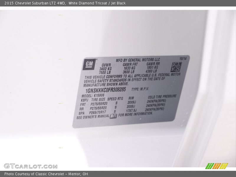 White Diamond Tricoat / Jet Black 2015 Chevrolet Suburban LTZ 4WD