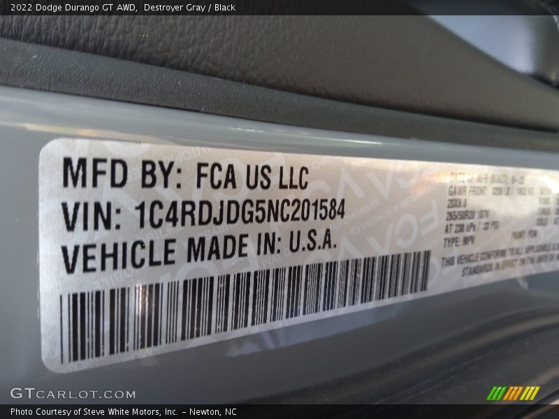 Destroyer Gray / Black 2022 Dodge Durango GT AWD