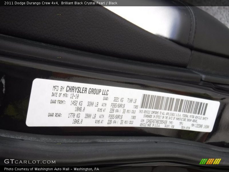 Brilliant Black Crystal Pearl / Black 2011 Dodge Durango Crew 4x4
