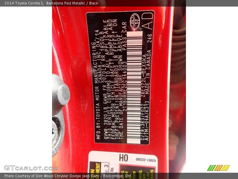 Barcelona Red Metallic / Black 2014 Toyota Corolla S