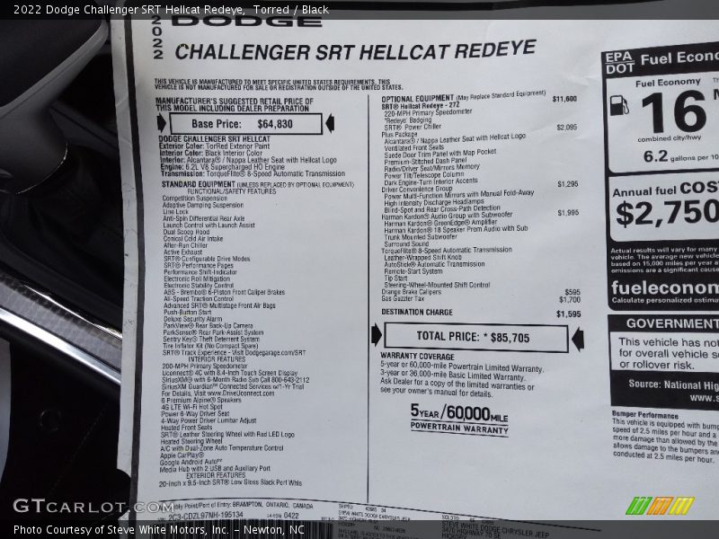  2022 Challenger SRT Hellcat Redeye Window Sticker