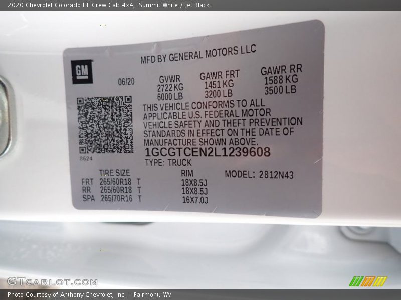 Summit White / Jet Black 2020 Chevrolet Colorado LT Crew Cab 4x4