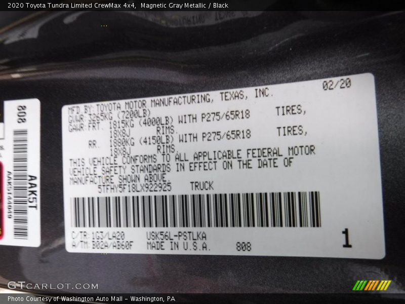 Magnetic Gray Metallic / Black 2020 Toyota Tundra Limited CrewMax 4x4