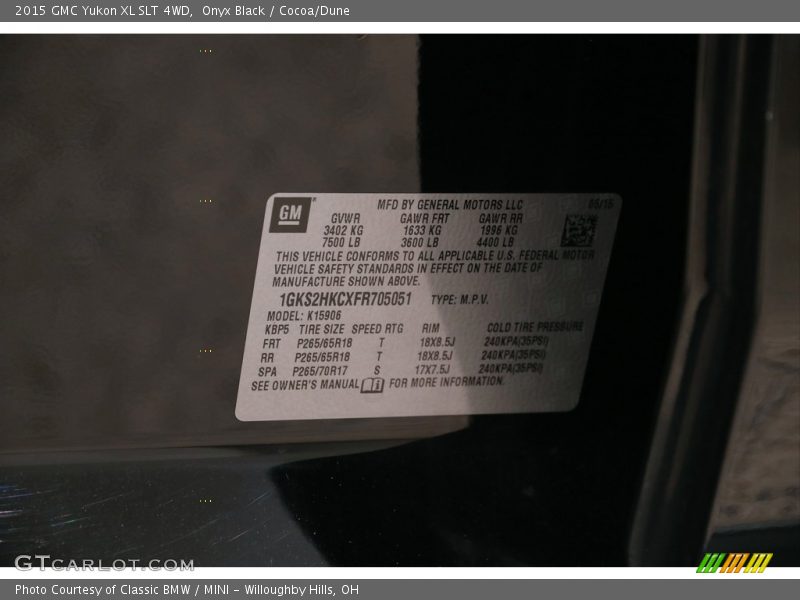 Onyx Black / Cocoa/Dune 2015 GMC Yukon XL SLT 4WD