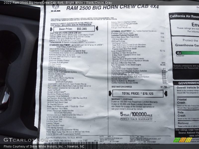 Bright White / Black/Diesel Gray 2022 Ram 2500 Big Horn Crew Cab 4x4