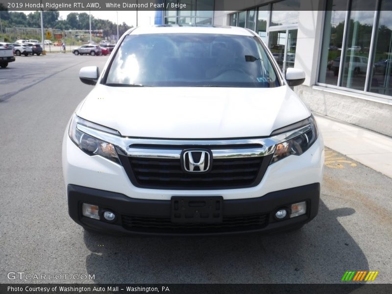 White Diamond Pearl / Beige 2019 Honda Ridgeline RTL AWD