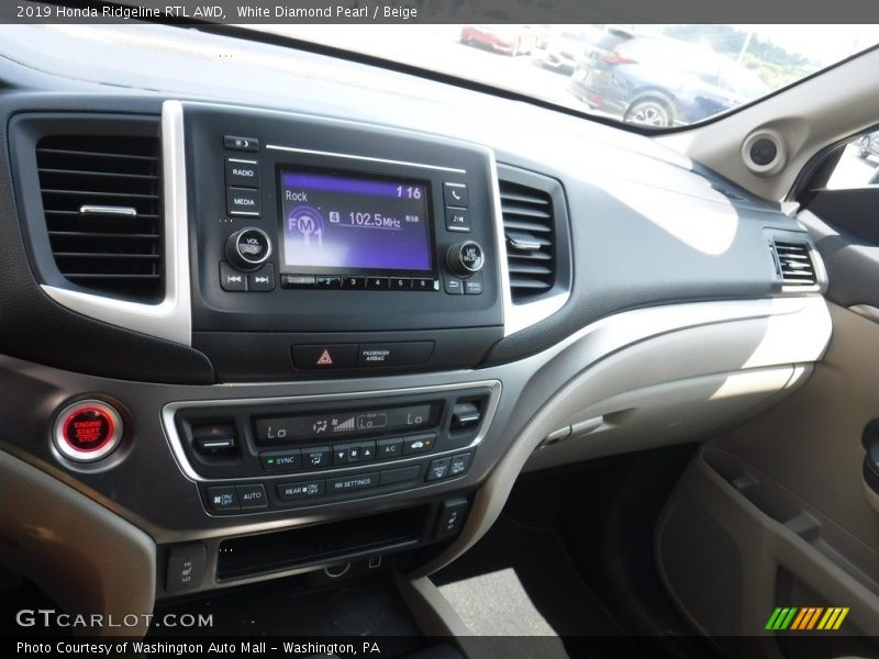 White Diamond Pearl / Beige 2019 Honda Ridgeline RTL AWD