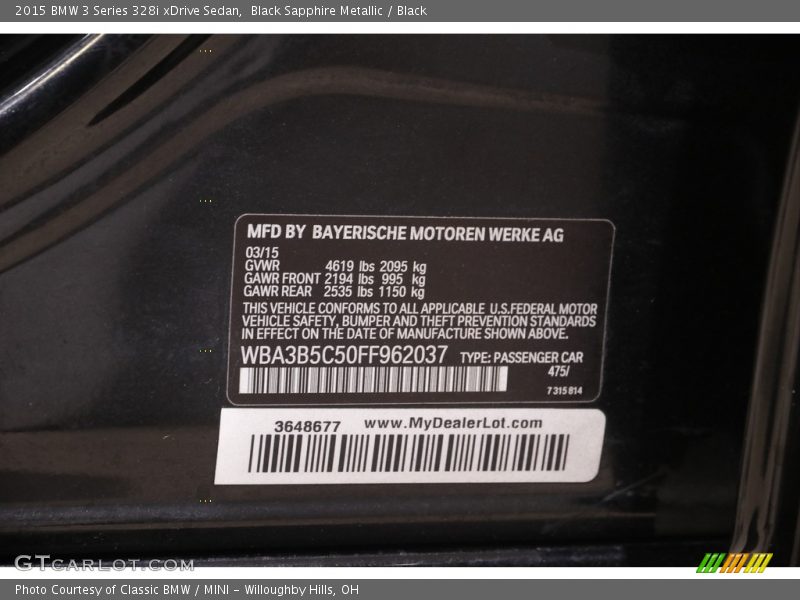 Black Sapphire Metallic / Black 2015 BMW 3 Series 328i xDrive Sedan
