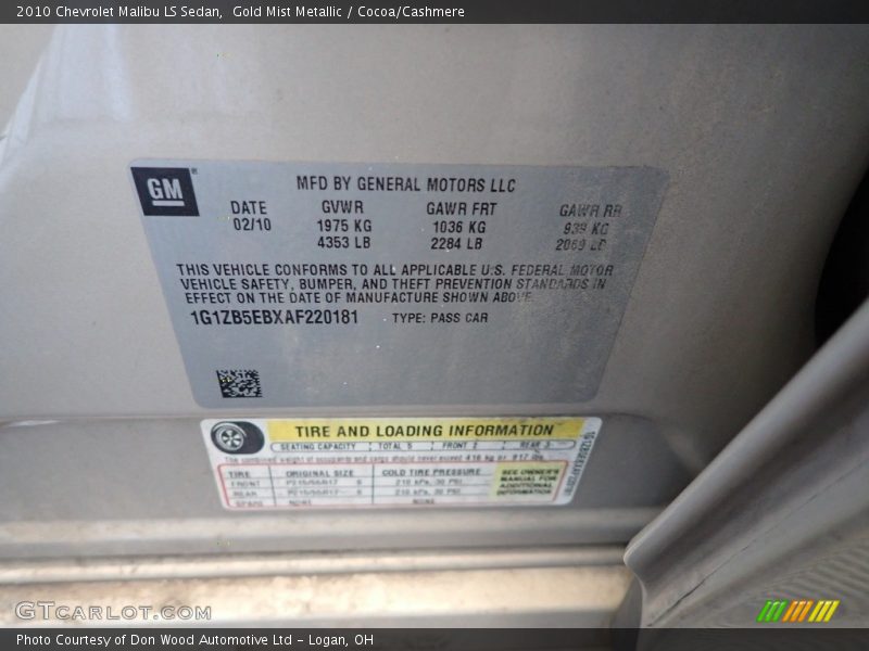 Gold Mist Metallic / Cocoa/Cashmere 2010 Chevrolet Malibu LS Sedan