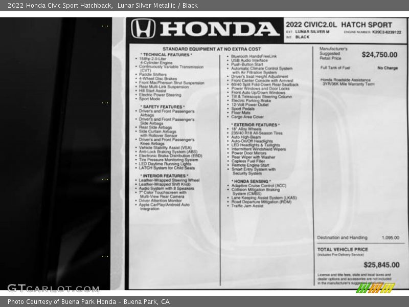 Lunar Silver Metallic / Black 2022 Honda Civic Sport Hatchback