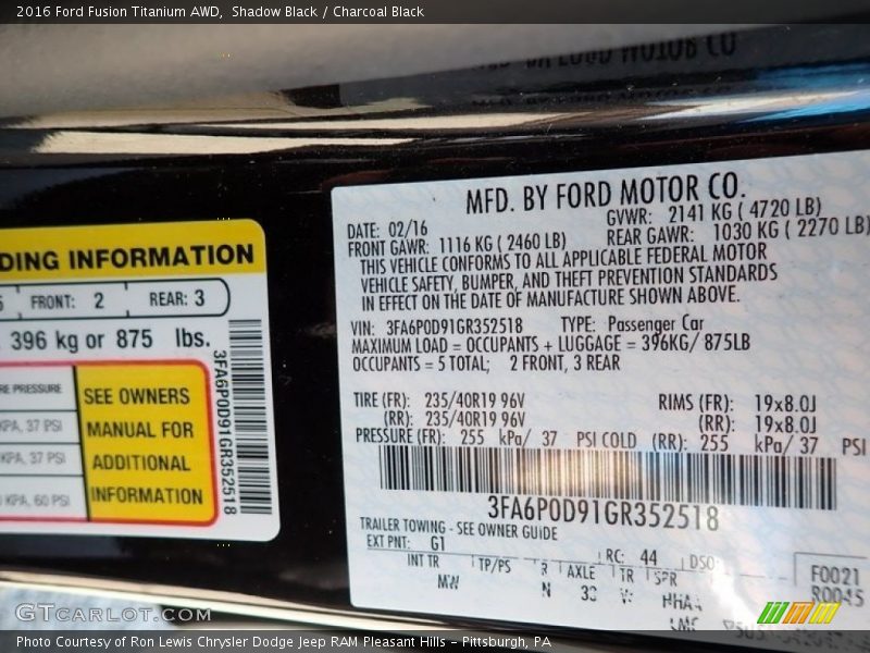Shadow Black / Charcoal Black 2016 Ford Fusion Titanium AWD