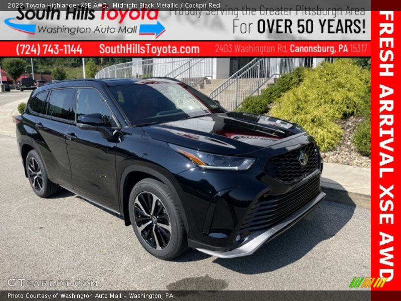Midnight Black Metallic / Cockpit Red 2022 Toyota Highlander XSE AWD