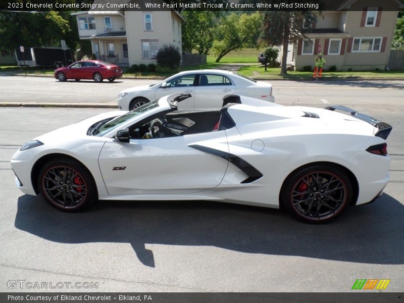 White Pearl Metallic Tricoat / Ceramic White w/Red Stitching 2023 Chevrolet Corvette Stingray Convertible