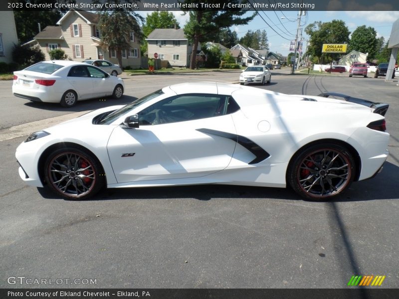 White Pearl Metallic Tricoat / Ceramic White w/Red Stitching 2023 Chevrolet Corvette Stingray Convertible