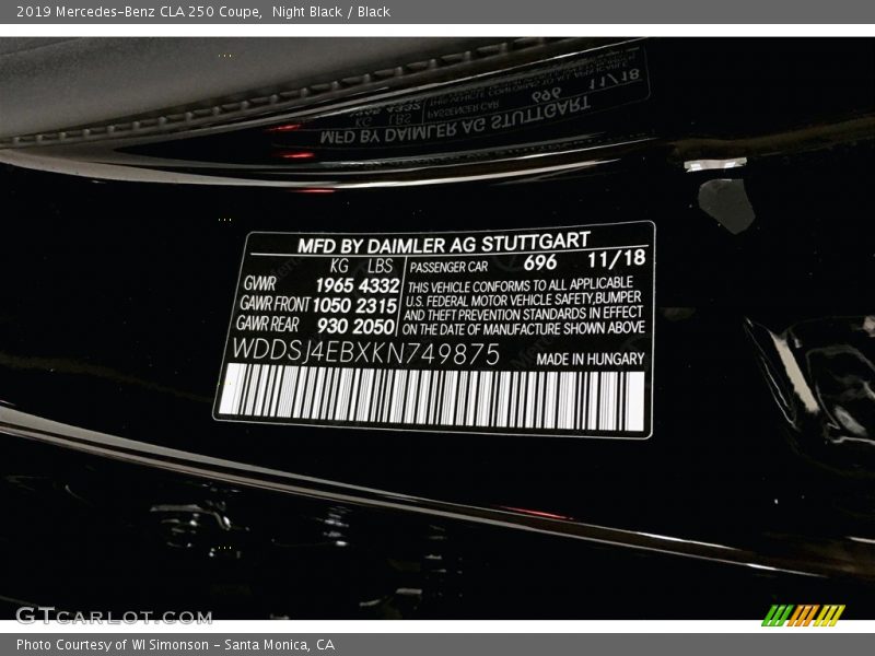 Night Black / Black 2019 Mercedes-Benz CLA 250 Coupe