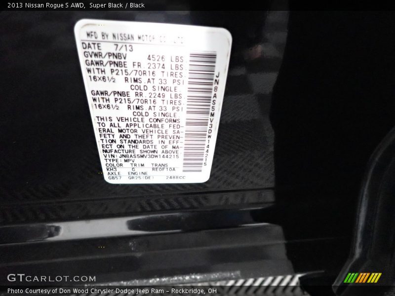 Super Black / Black 2013 Nissan Rogue S AWD