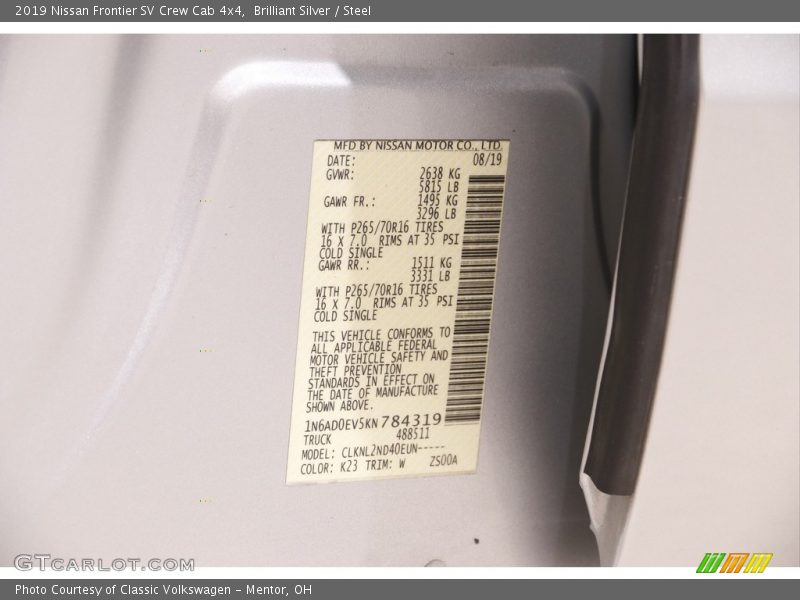 Brilliant Silver / Steel 2019 Nissan Frontier SV Crew Cab 4x4