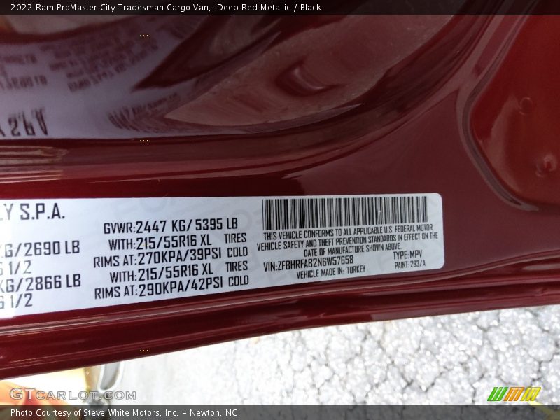 2022 ProMaster City Tradesman Cargo Van Deep Red Metallic Color Code 293