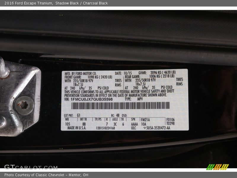 Shadow Black / Charcoal Black 2016 Ford Escape Titanium