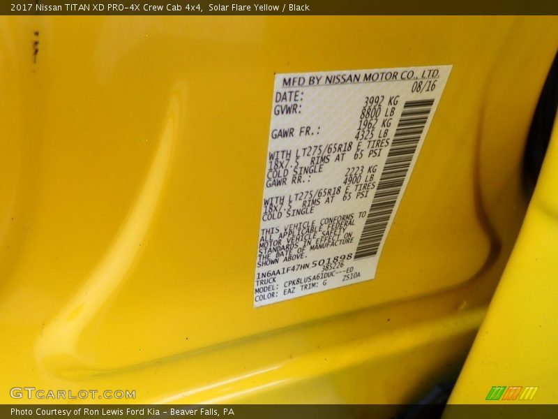 2017 TITAN XD PRO-4X Crew Cab 4x4 Solar Flare Yellow Color Code EAZ