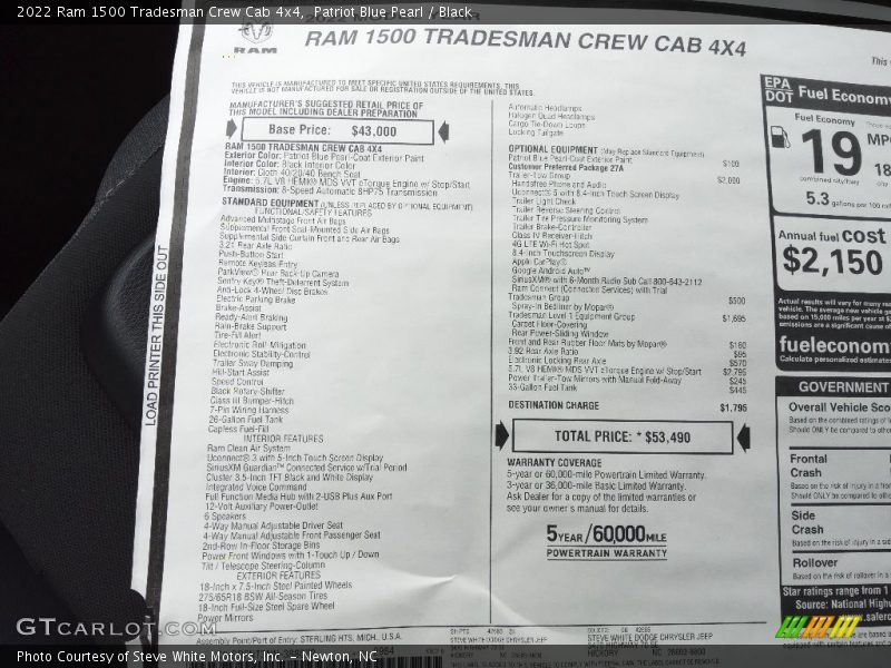 Patriot Blue Pearl / Black 2022 Ram 1500 Tradesman Crew Cab 4x4