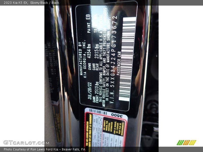 2023 K5 EX Ebony Black Color Code EB