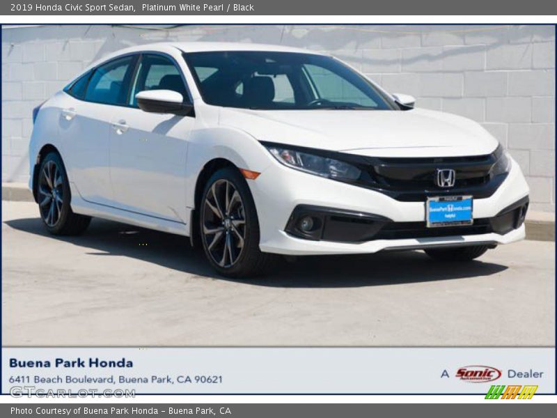 Platinum White Pearl / Black 2019 Honda Civic Sport Sedan