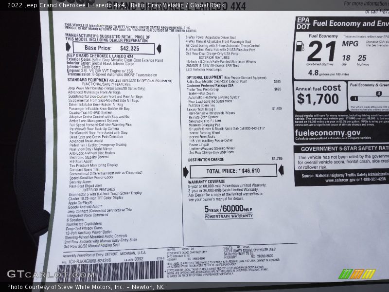 Baltic Gray Metallic / Global Black 2022 Jeep Grand Cherokee L Laredo 4x4