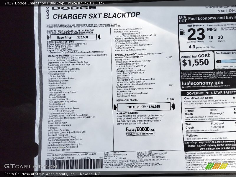 White Knuckle / Black 2022 Dodge Charger SXT Blacktop