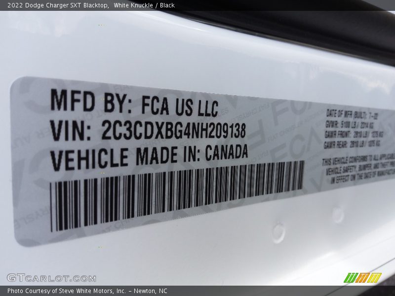 White Knuckle / Black 2022 Dodge Charger SXT Blacktop