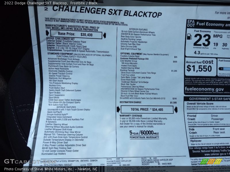 Frostbite / Black 2022 Dodge Challenger SXT Blacktop